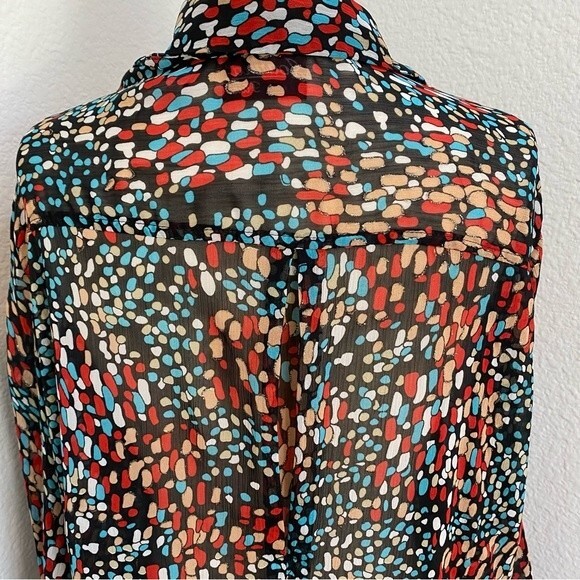 Joanna Puff 3/4 Sleeve Sheer Gold Accent Blue Red Black Sexy Top Size 2X - Picture 7 of 11